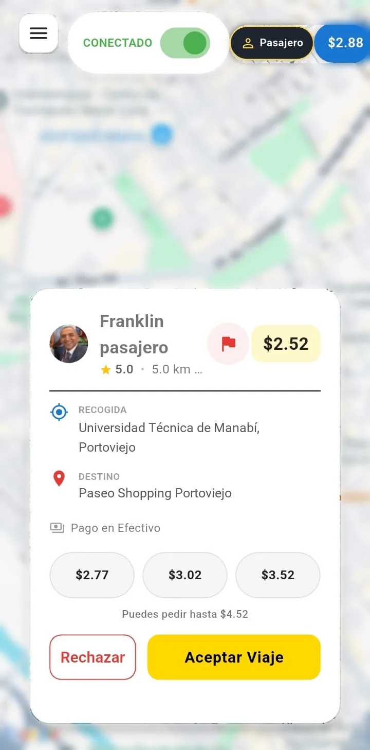 Solicitud de viaje con el precio que propone el pasajero
